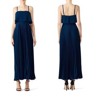 Jill Jill Stuart Dress Pleated Popover Sleeveless Square Neck Maxi Gown Blue 2